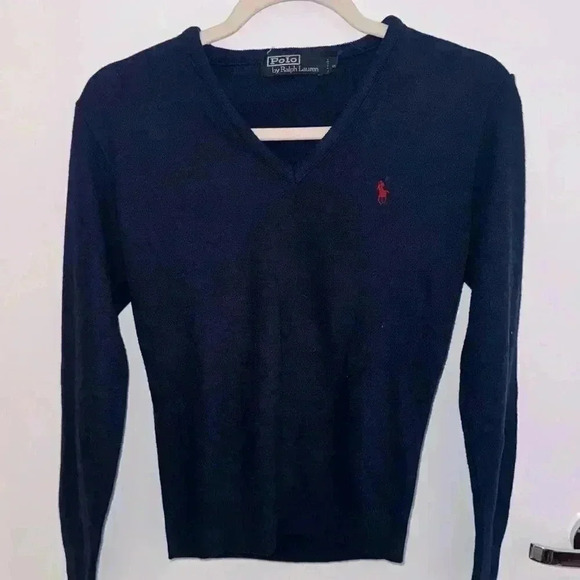 Polo Ralph Lauren Sweaters - POLO RALPH LAUREN V-neck navy logo fineknit sweater